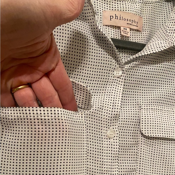 Philosophy Oversize Black and White Dotted Button Up Long Sleeve Top Size XS - Picture 6 of 7